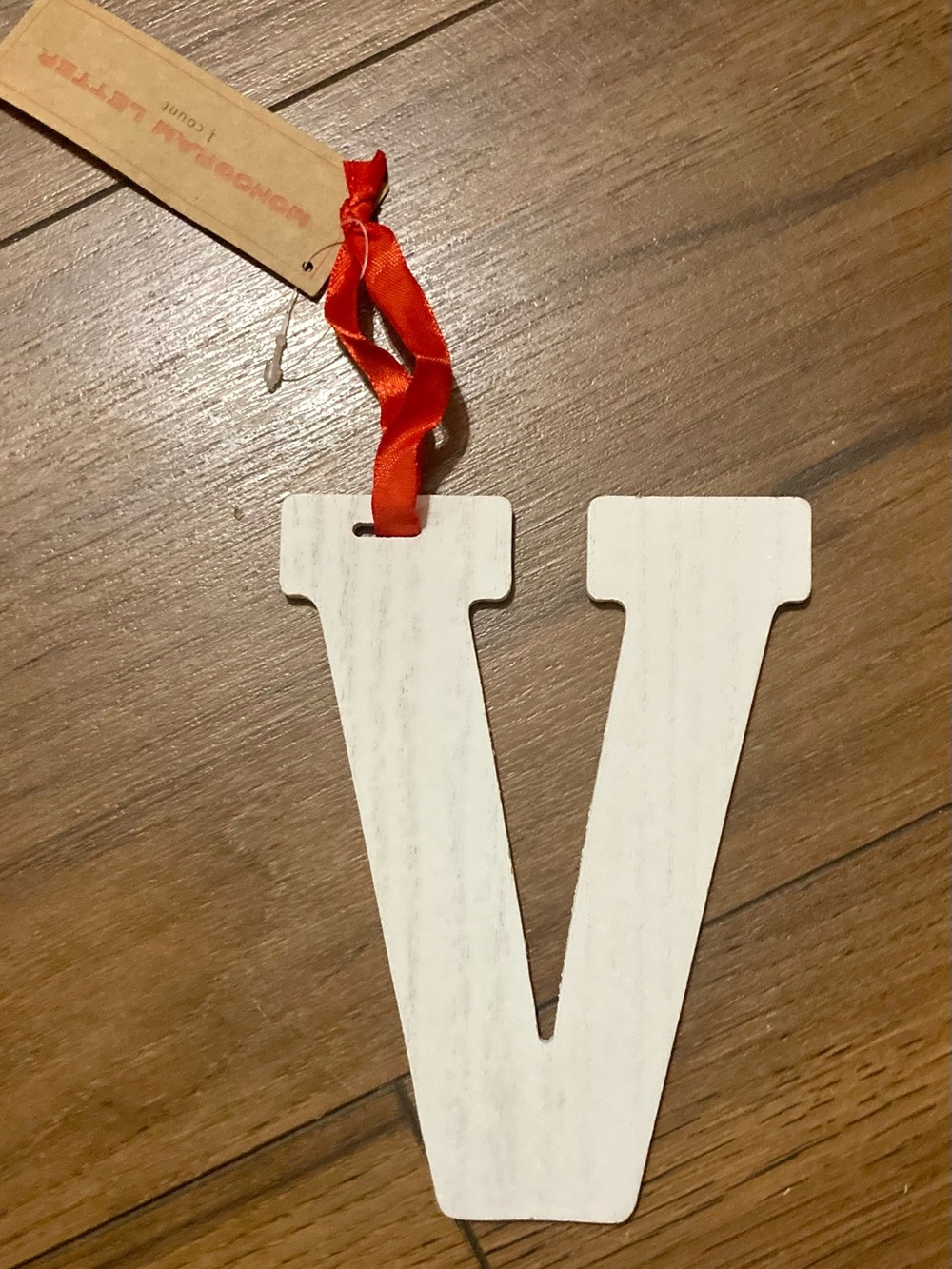 Target Bullseye Monogram Letter “V” Christmas Ornament White Wood Initial 6"